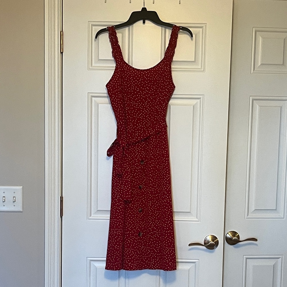 SHEIN Red Midi Dress with White Dots